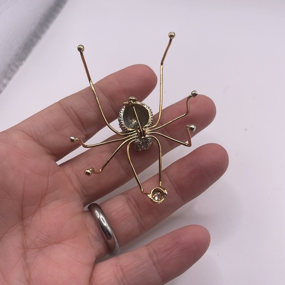 MUST BUNDLE 
Gold and Silver Spider Brooch with Green Accents - Picture 5 of 7